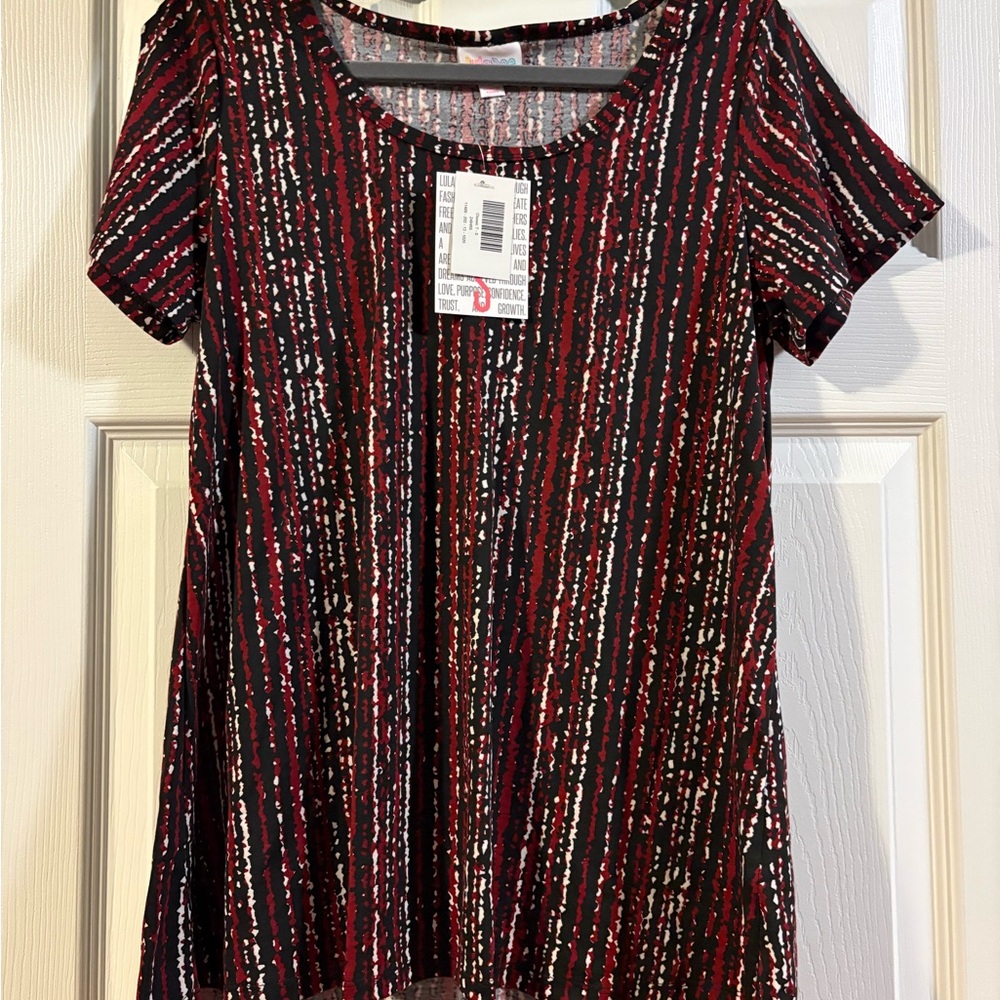 LuLaRoe Red and Black Striped Short Sleeve Top